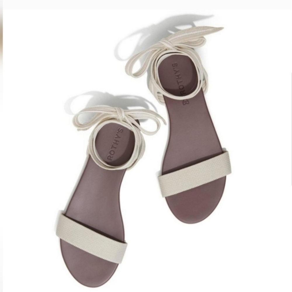 Rothy's Cream Strap Lace-Up Sandals with Brown Footbed